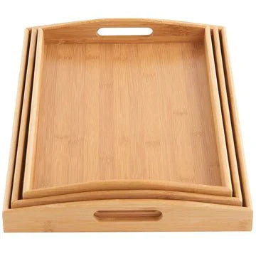 3 Pcs Wooden Serving Tray Set